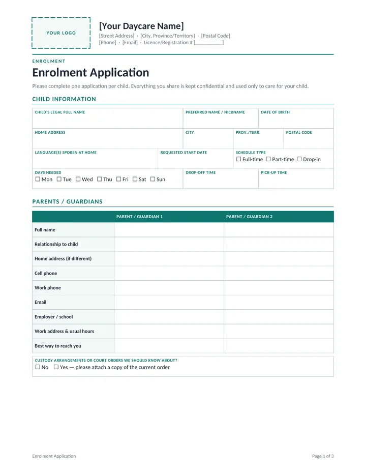 Enrolment Application