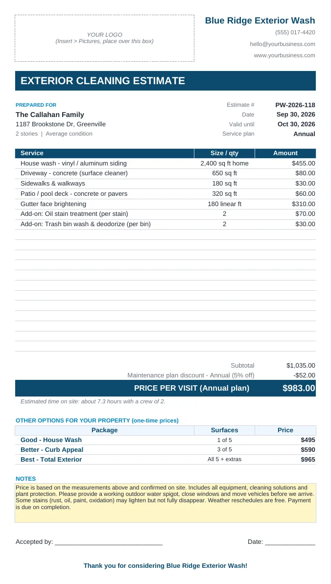 Client Quote, ready to print or save as PDF